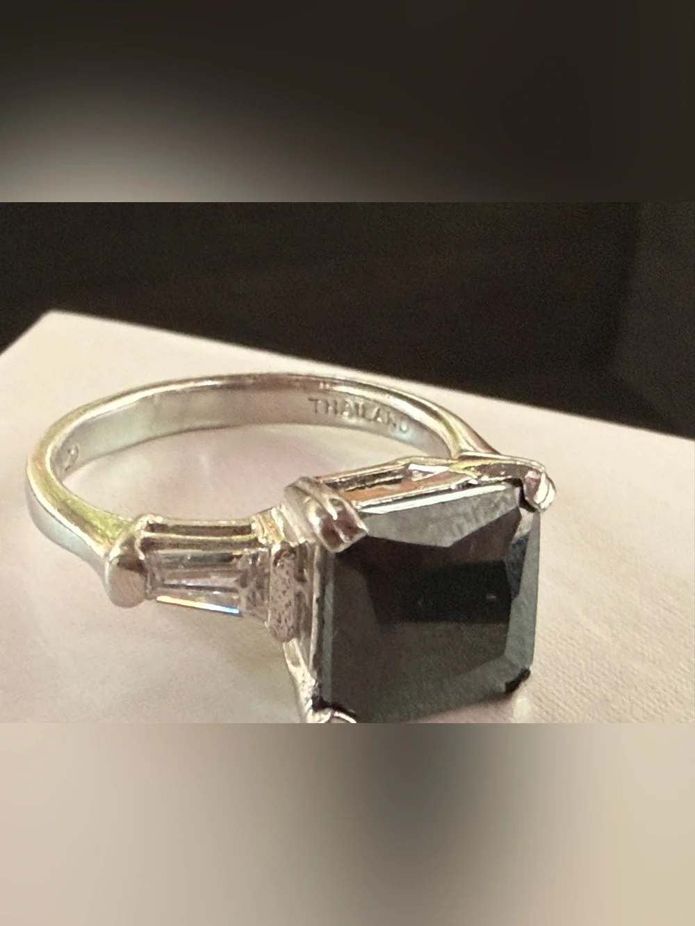 VINTAGE 1980s ART DECO STERLING SILVER HEMATITE RING SZ7